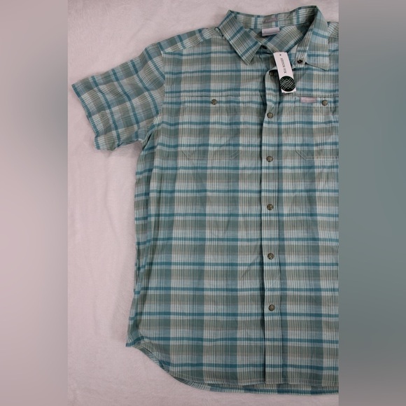 NWT Columbia Men L Leadville Ridge Short Sleeve Shirt II Regular Fit Blue Green - Picture 3 of 11